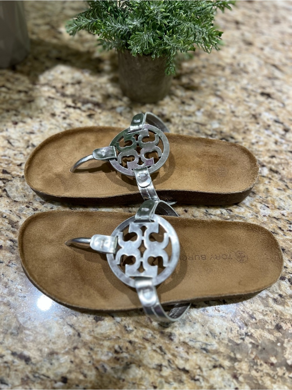 Tory Burch Miller Cloud Silver/Natural Sandals 9.5M